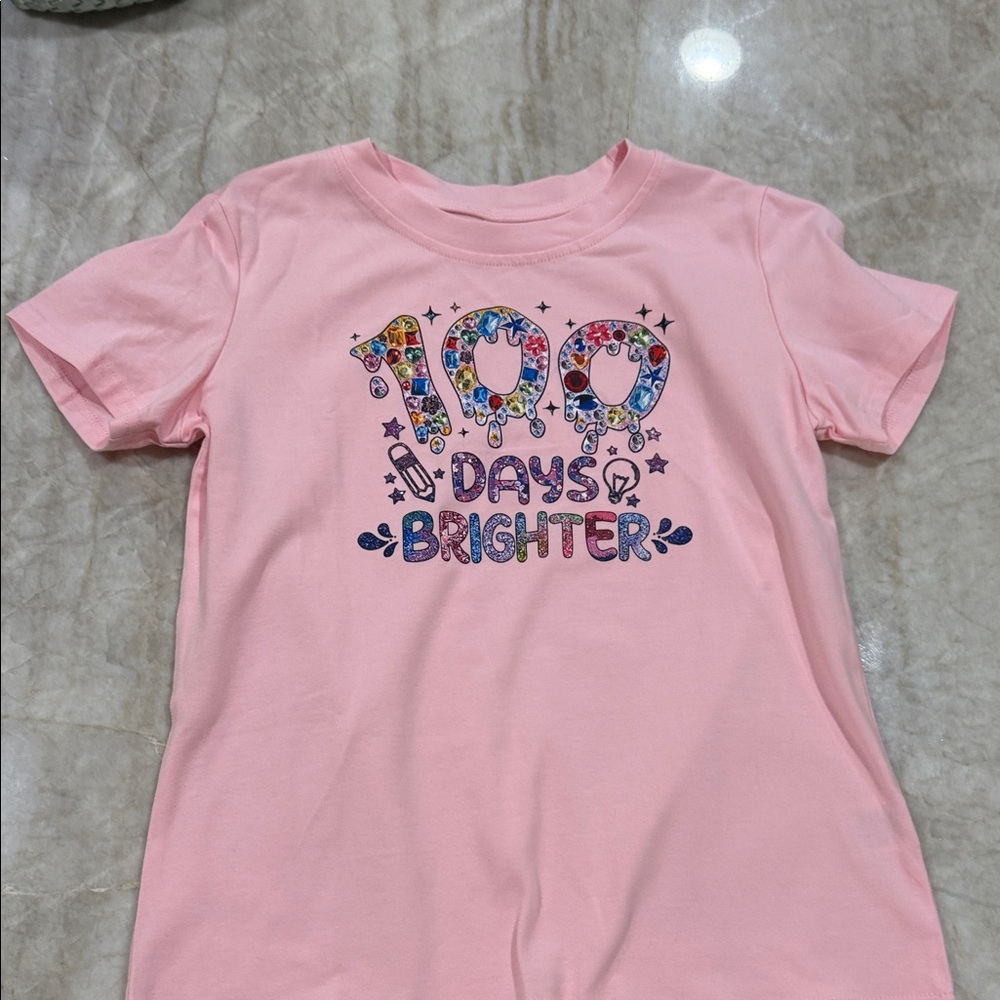 Pink Kids Shirt with '100 Days Brighter' Design